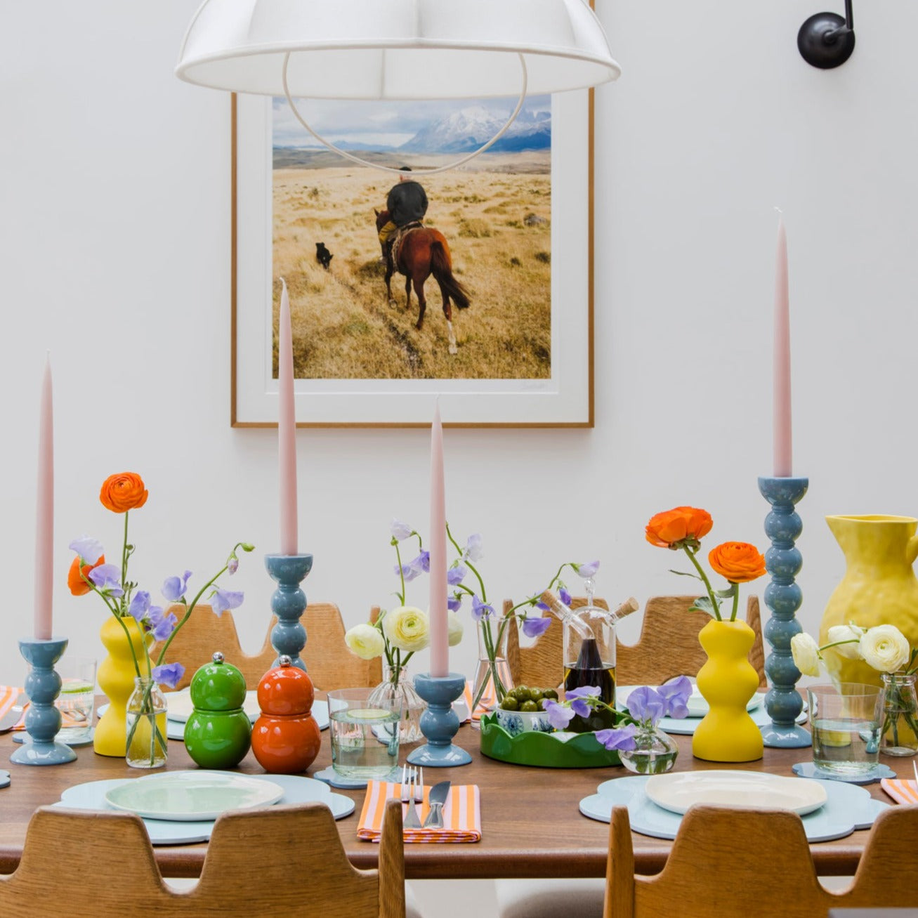 Small Chambray Blue Bobbin Candlestick - 10cm