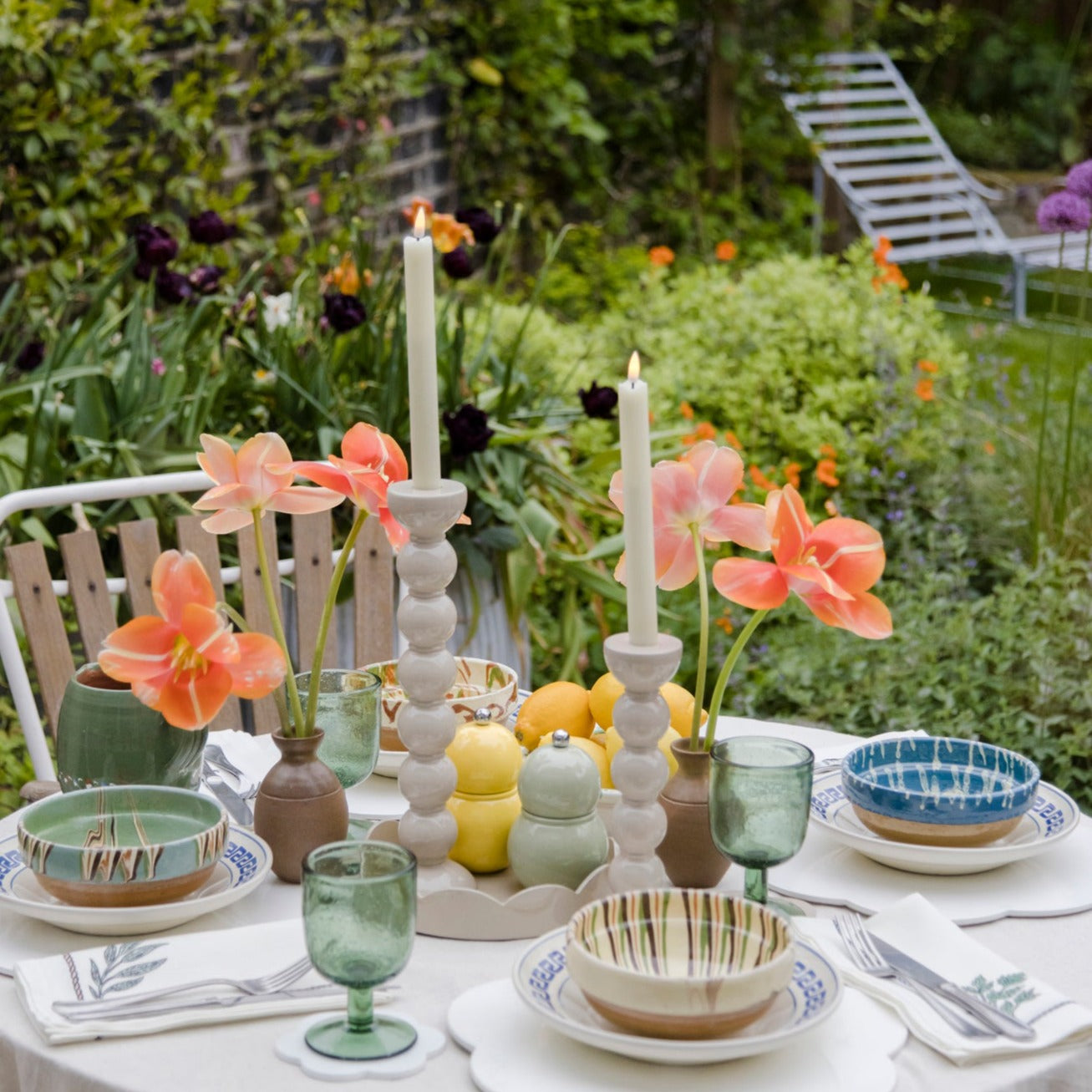 Extra Tall Cappuccino Bobbin Candlestick - 33cm