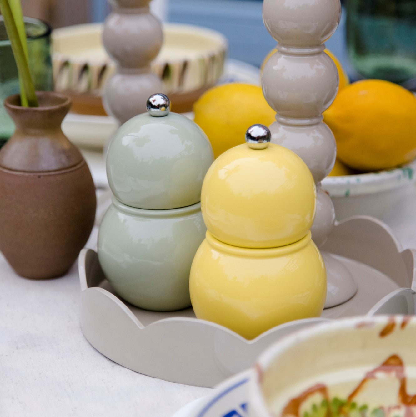 Sage Lacquer Chubby Salt or Pepper Mill