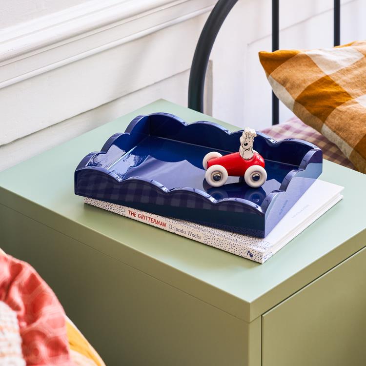 Navy Small Lacquered Scalloped Tray