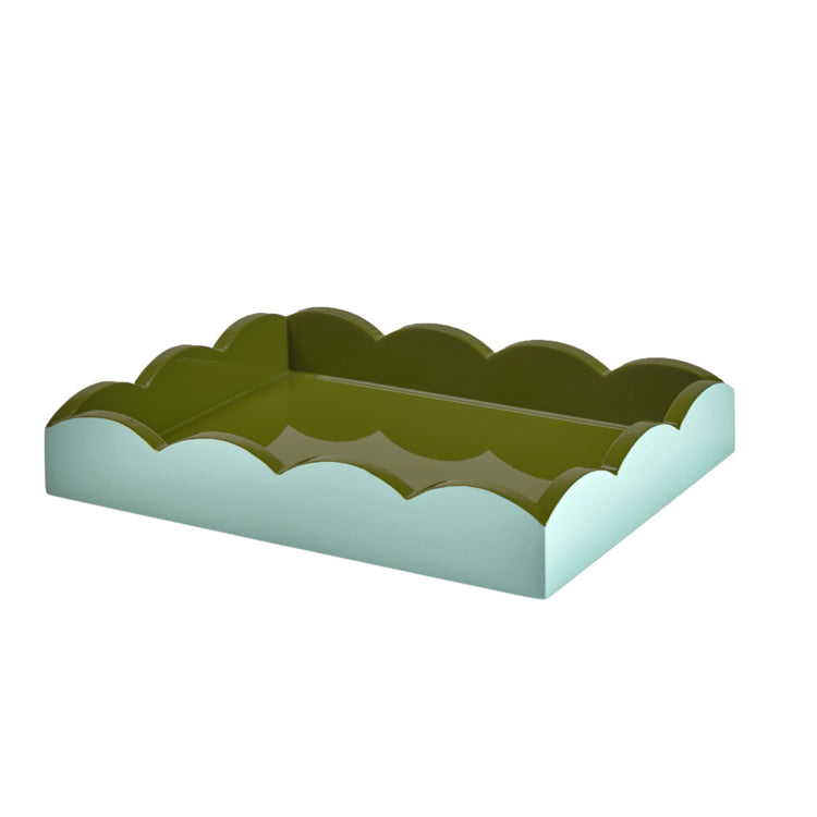 Two-Tone Scallop Tray Eau De Nil & Khaki 28 x 20cm Lacquer