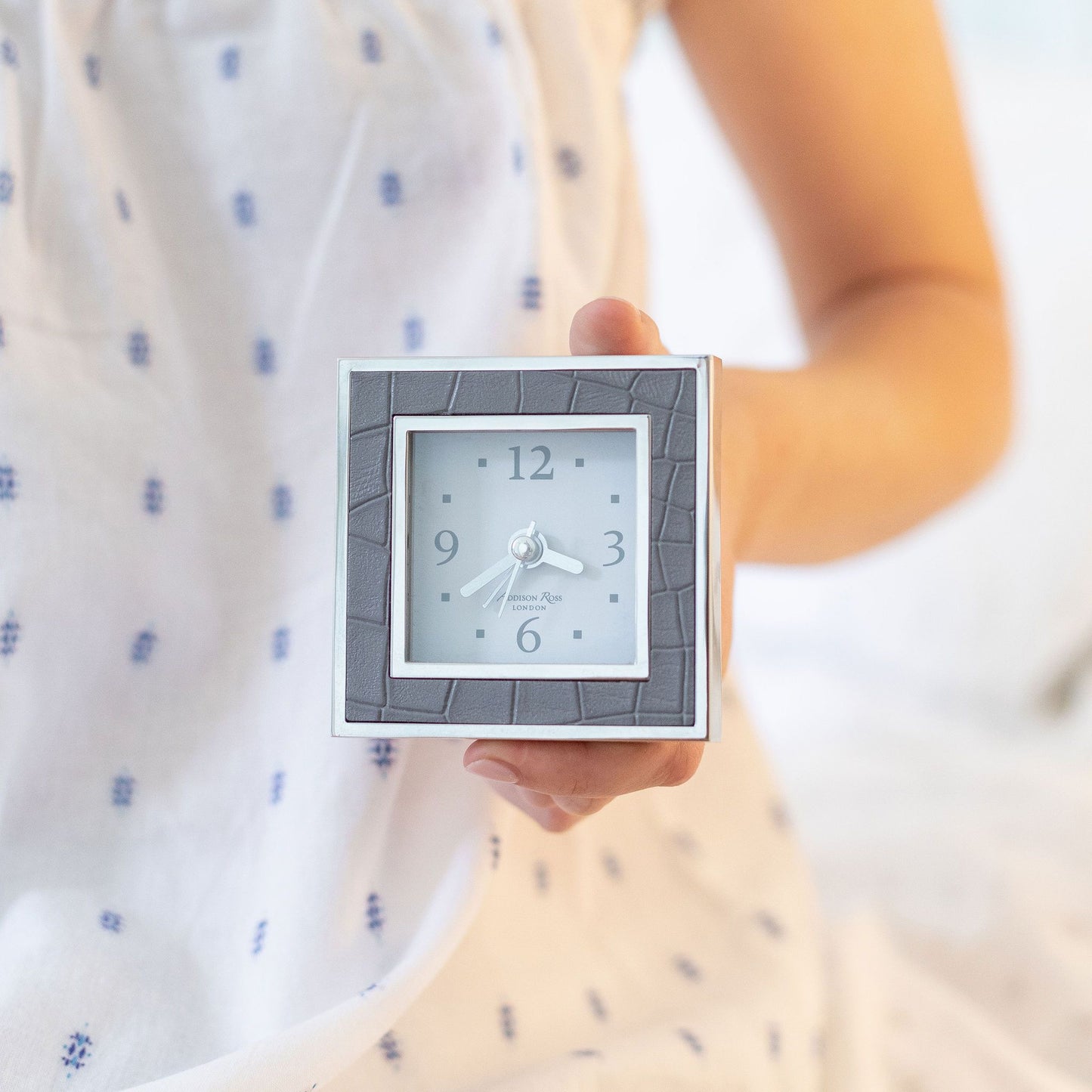 Grey Croc Square Silent Alarm Clock