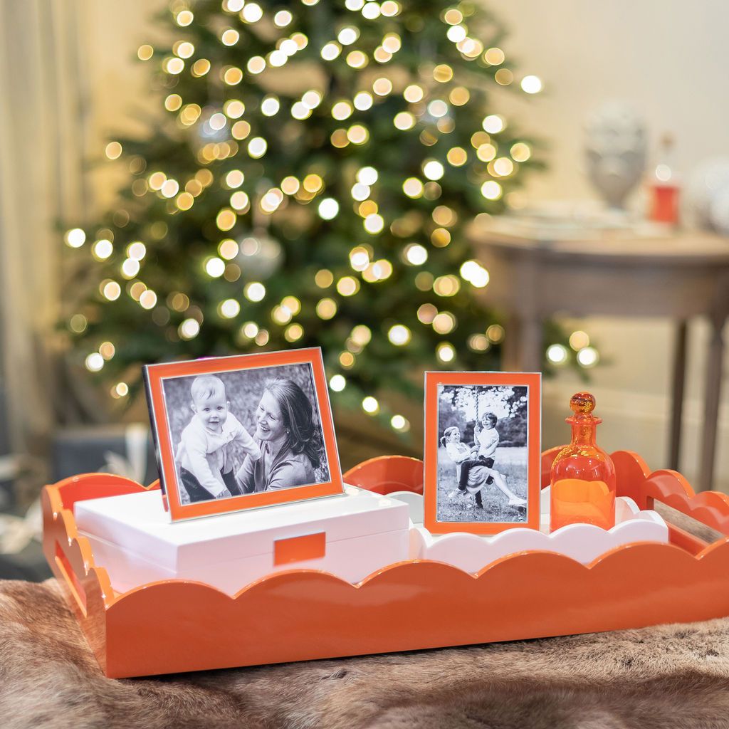 Orange Large Lacquered Scallop Ottoman Tray