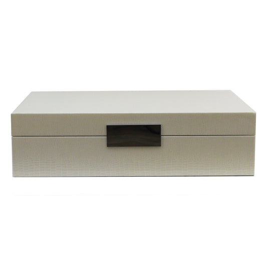Large Cream Croc Lacquer Box with Silver