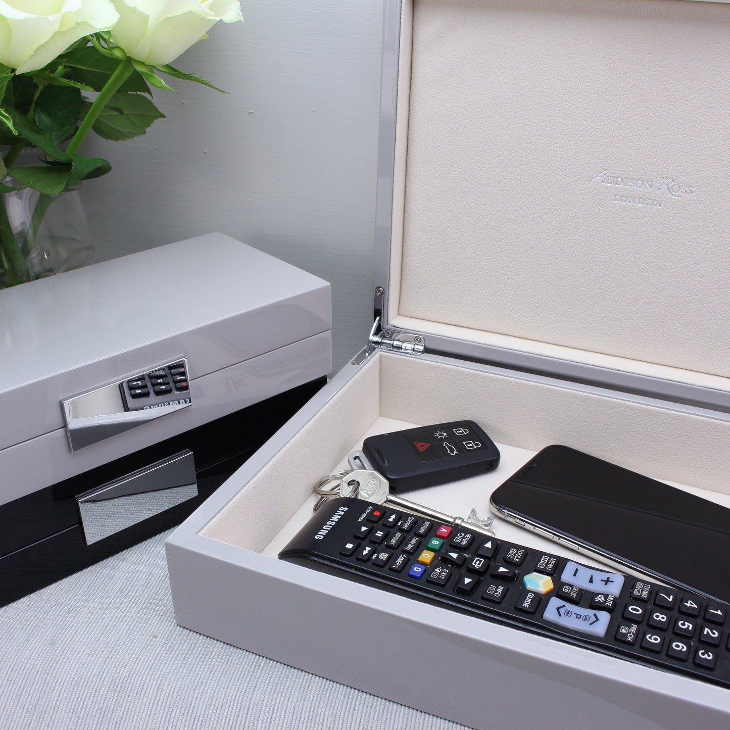 Large Blue Shagreen Lacquer Box with Silver