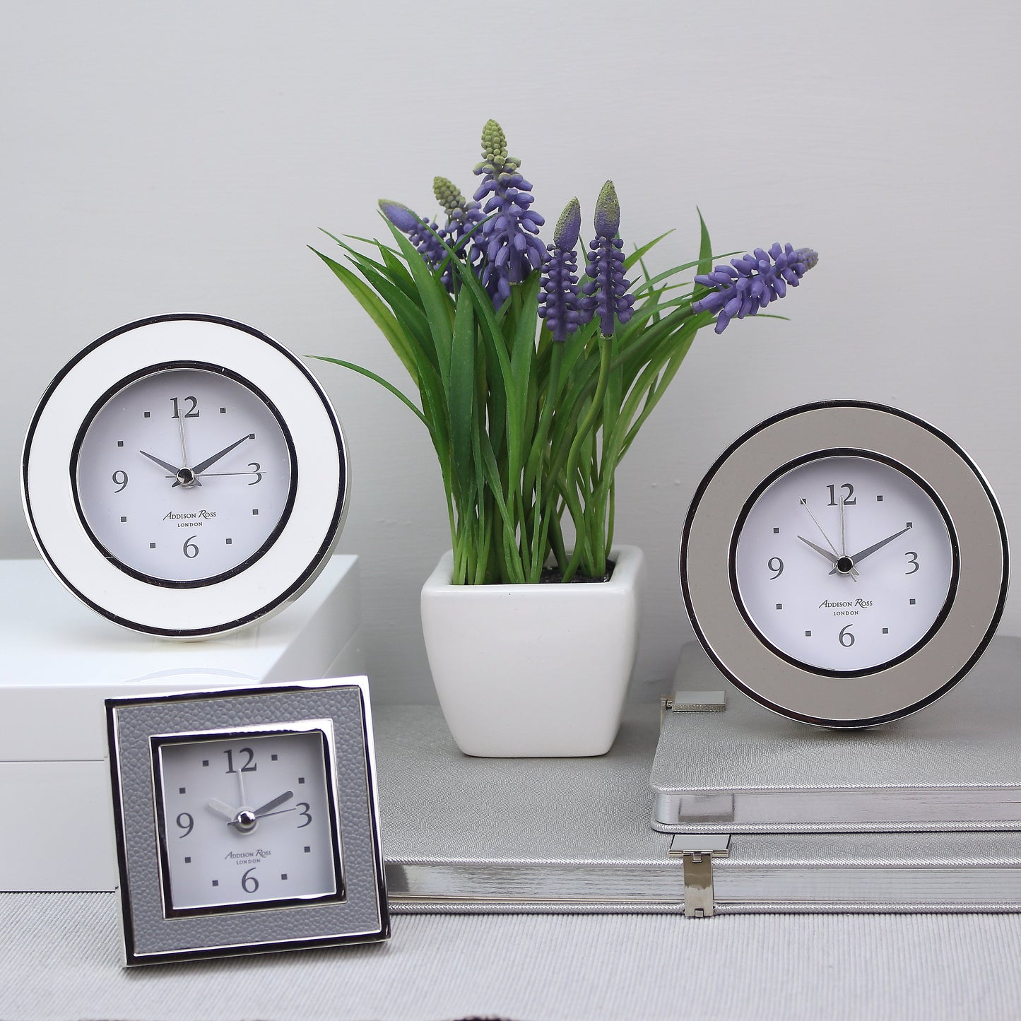 Grey Shagreen Square Alarm Clock