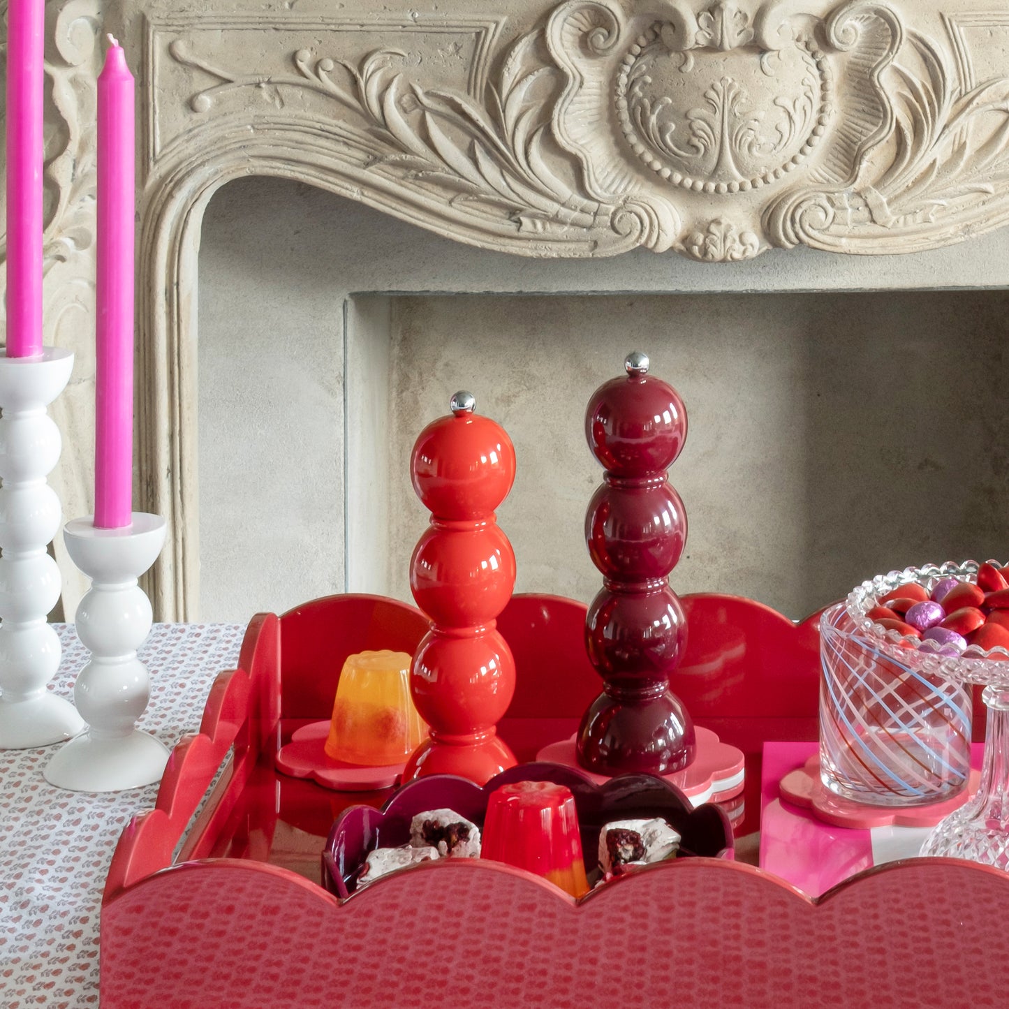 Tall White Bobbin Candlestick - 24cm