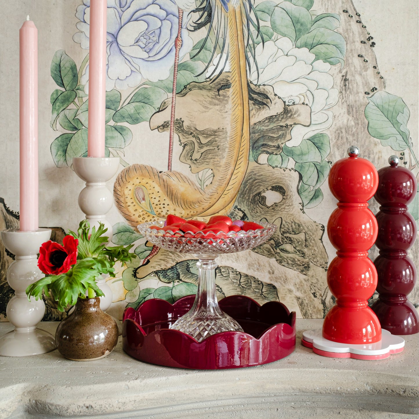 Cherry Red Round Scallop Tray