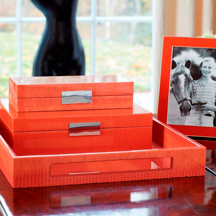 Orange Croc Medium Lacquered Serving Tray