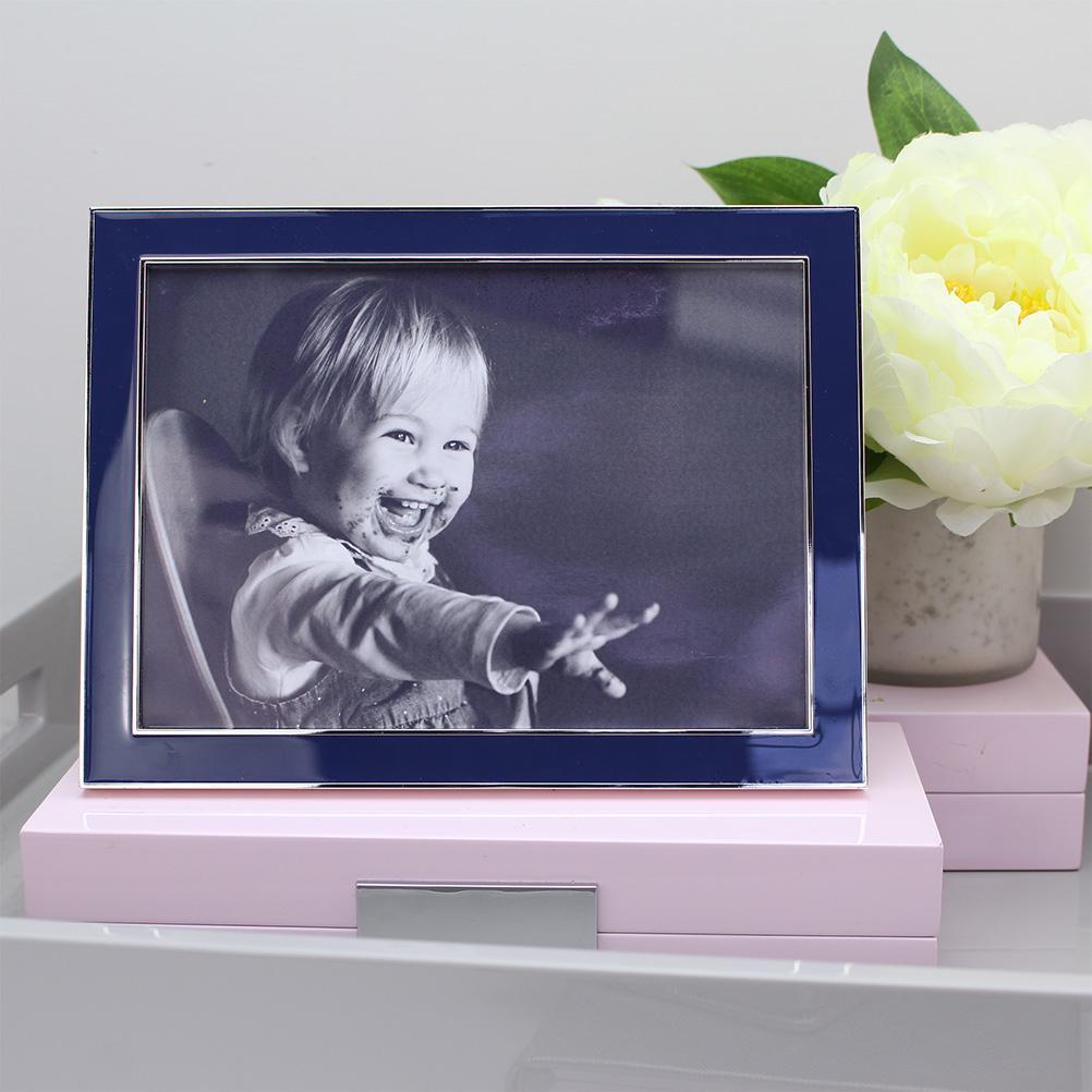 Navy Blue Enamel & Silver Frame