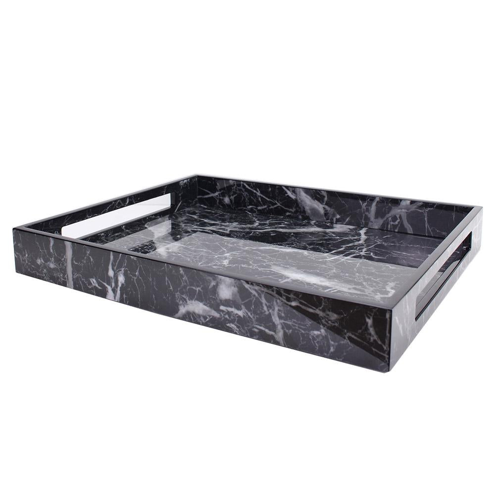 Lacquered Black Marble Medium Serving Tray