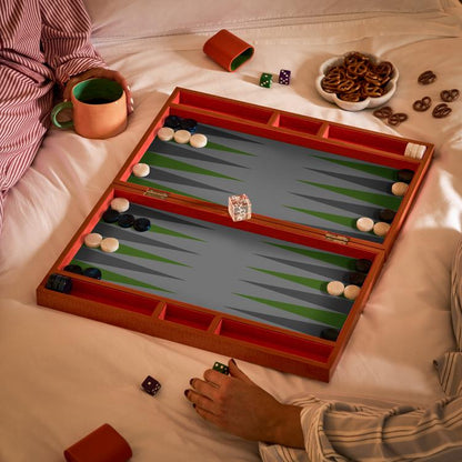 Lacquer Backgammon Set Orange Crocodile