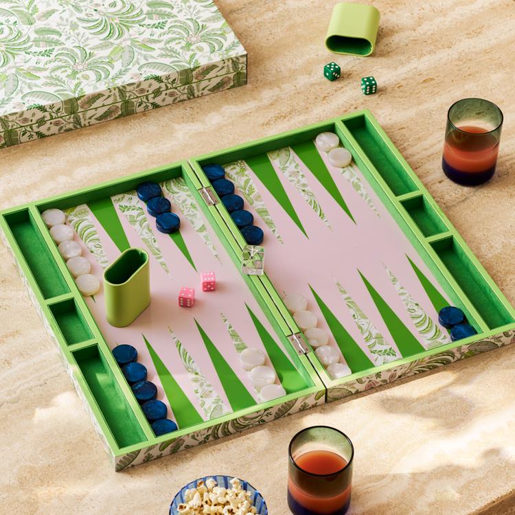 Palm Beach Green Lacquer Backgammon Set