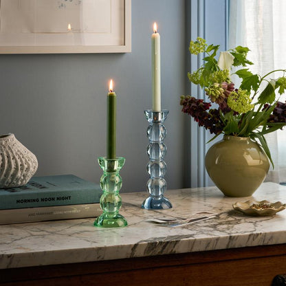 Icy Bobbin Candlestick Green 14cm