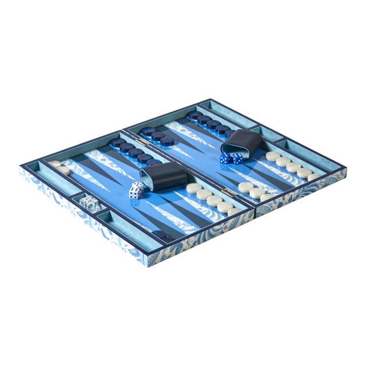 Palm Beach Blue Lacquer Backgammon Set