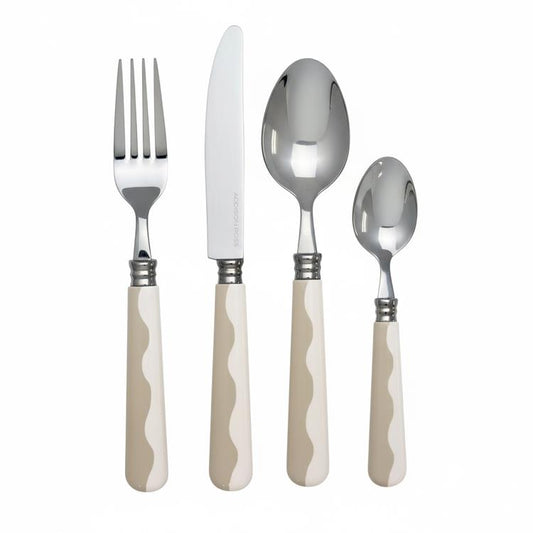 Wave Cutlery - Cappuccino & White (16‑Piece Set)