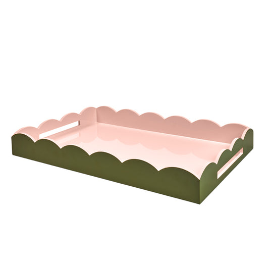 Two-Tone Scallop Tray Khaki & Pink 66 x 43cm Lacquer