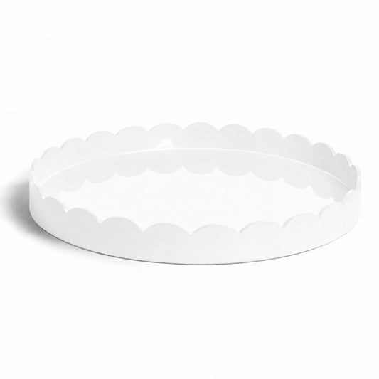 White Round Large Lacquered Scallop Tray