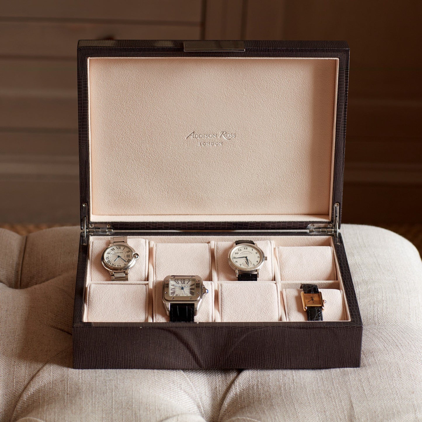Large Brown & Silver Croc Watch Box