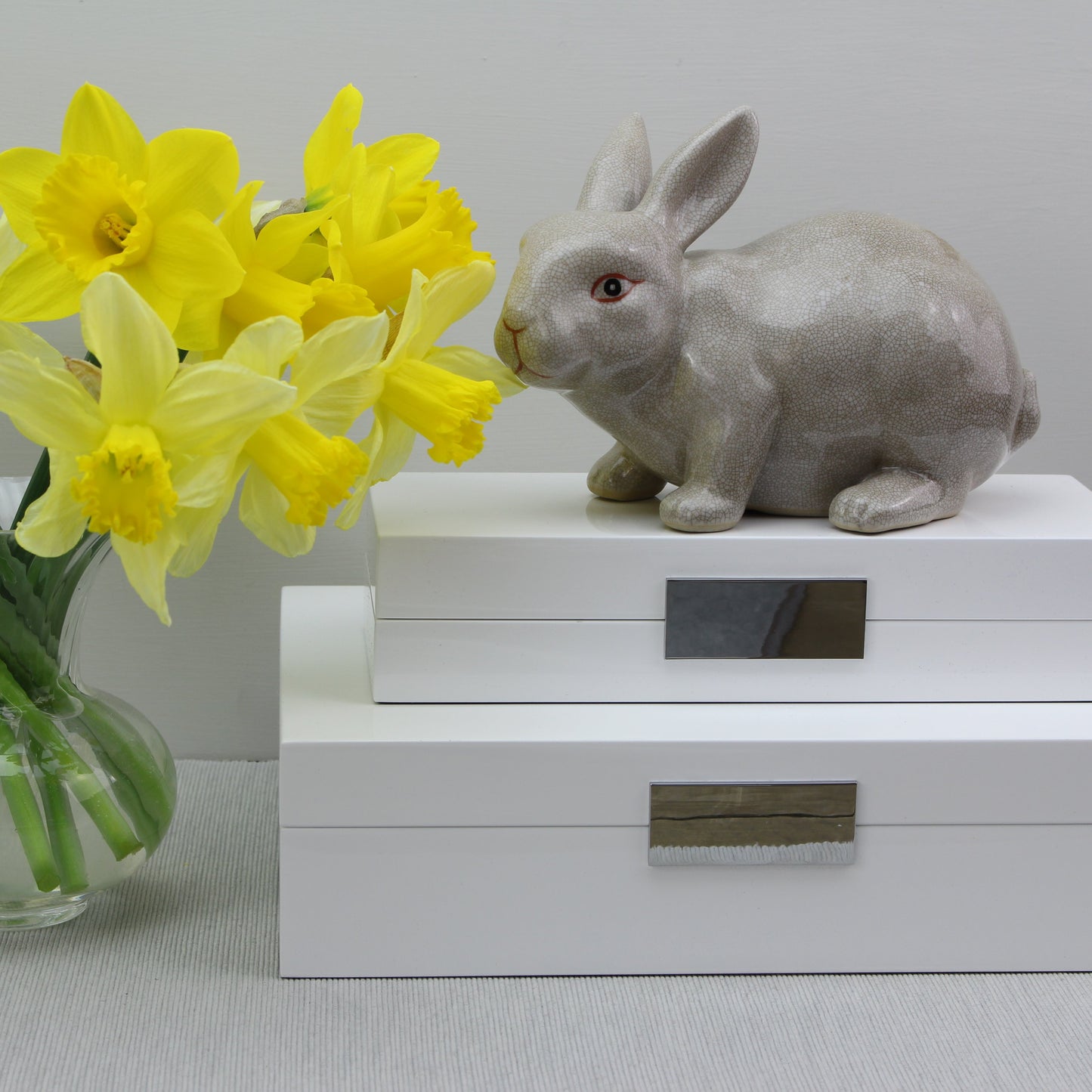 Large White Lacquer Box With Silver