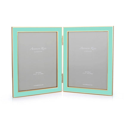 Turquoise Blue Enamel & Gold Double Frame