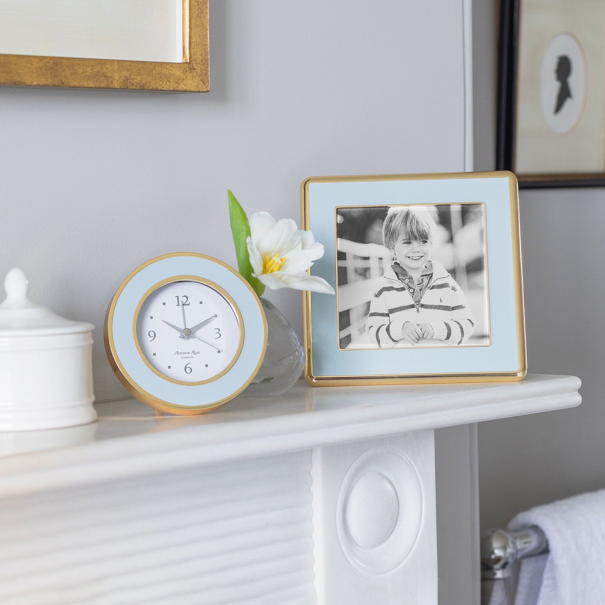Powder Blue & Gold Silent Alarm Clock - Addison Ross Ltd UK